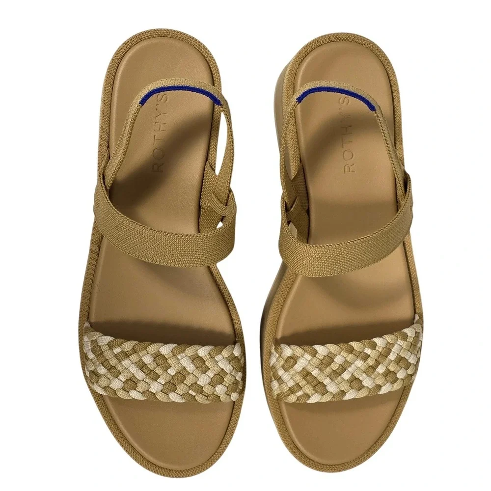 Rothy's The Lightweight Wedge Sandal Beach Sand Women's Size 9.5 Woven Platform